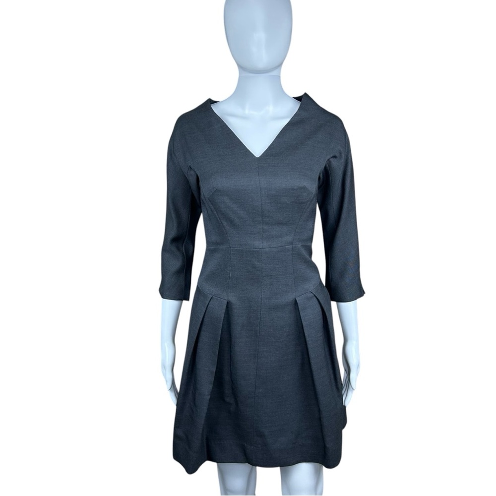 Milly Bergdorf Goodman Wool Dress Sz 0 Gray V-Neck 3/4 Sleeve QuietLuxury Preppy